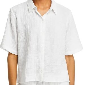 Eileen Fisher White Textured Button-Down Shirt